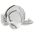 Elama Sarah 12 Piece Porcelain Black Ribbon Dinnerware Set, Service for 4 in White and Black-0
