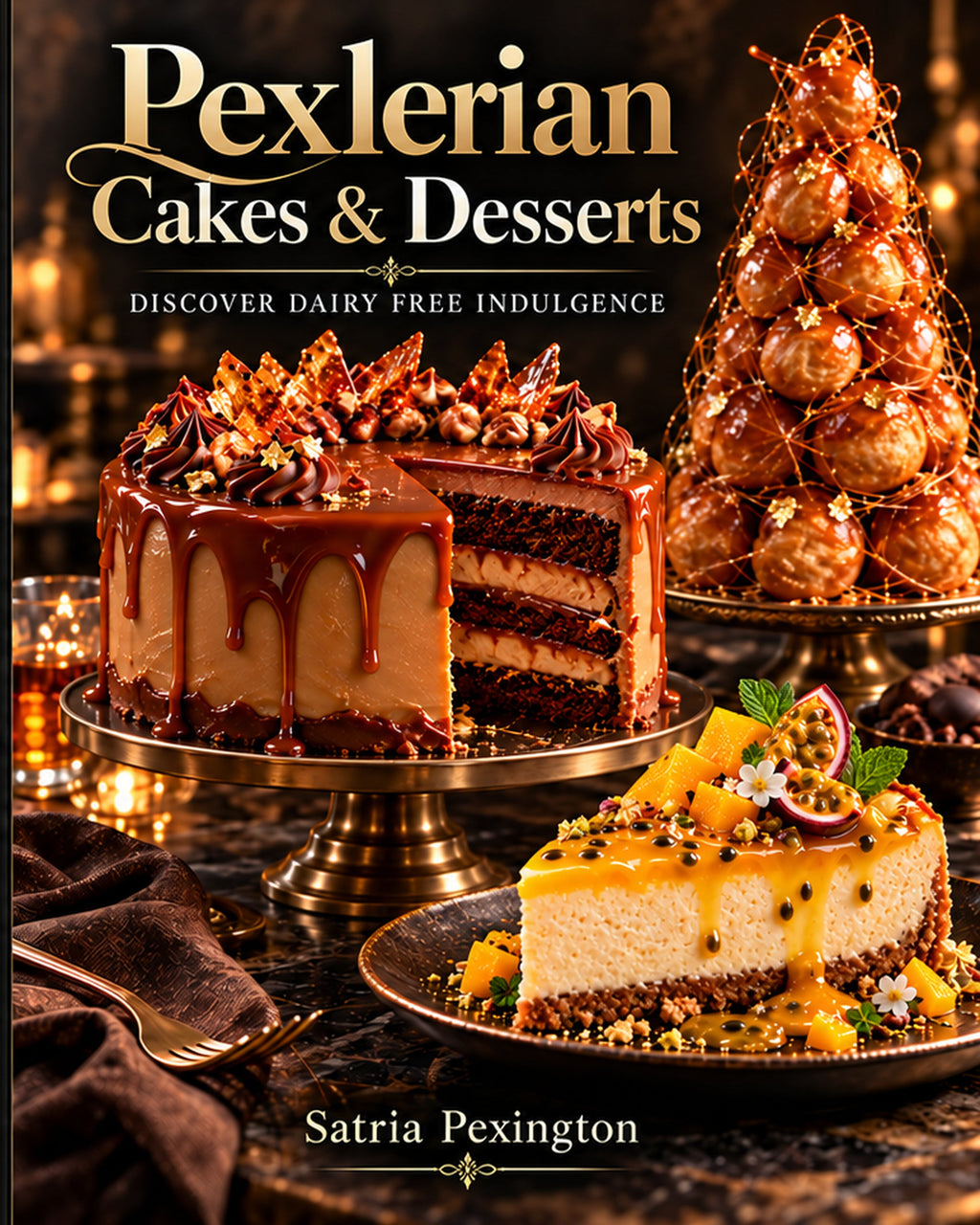 Pexlerian Cakes & Desserts by Satria Pexington, approved black-and-gold cover