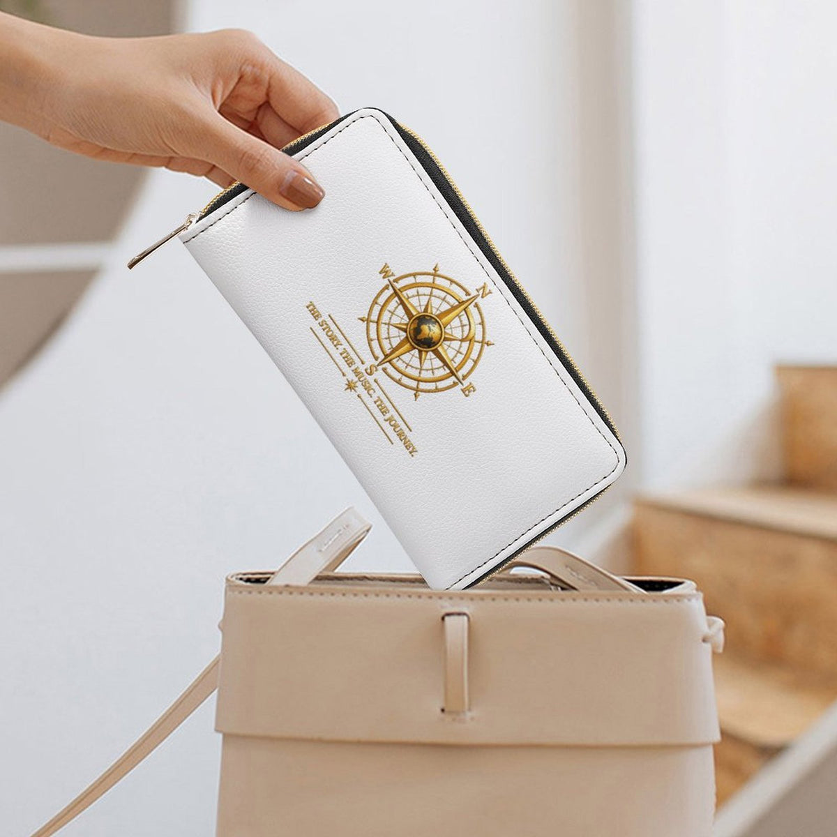 Pexlerian Gold Compass Women’s Wallet - White