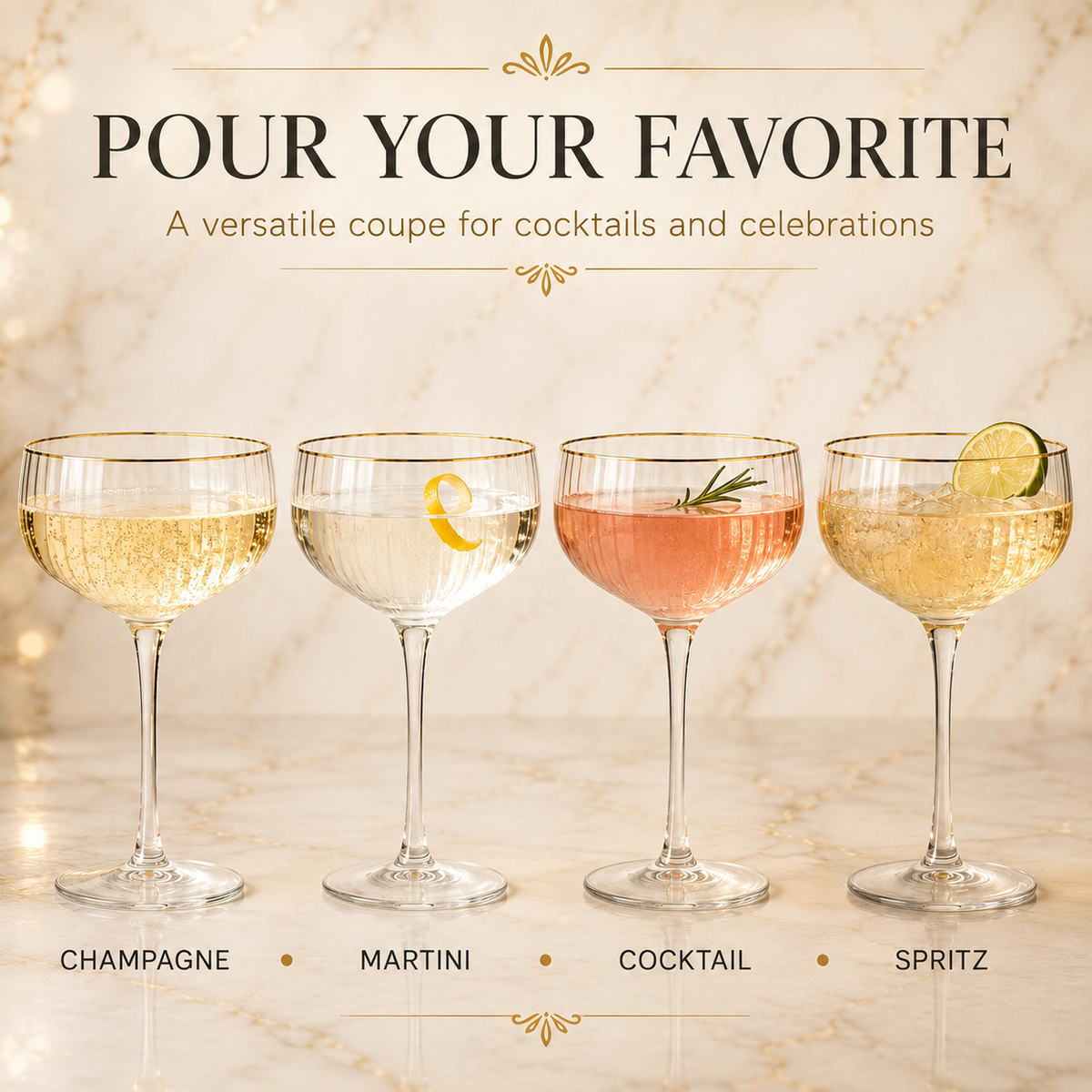 Gold-Rim Coupe Glasses – Set of 4