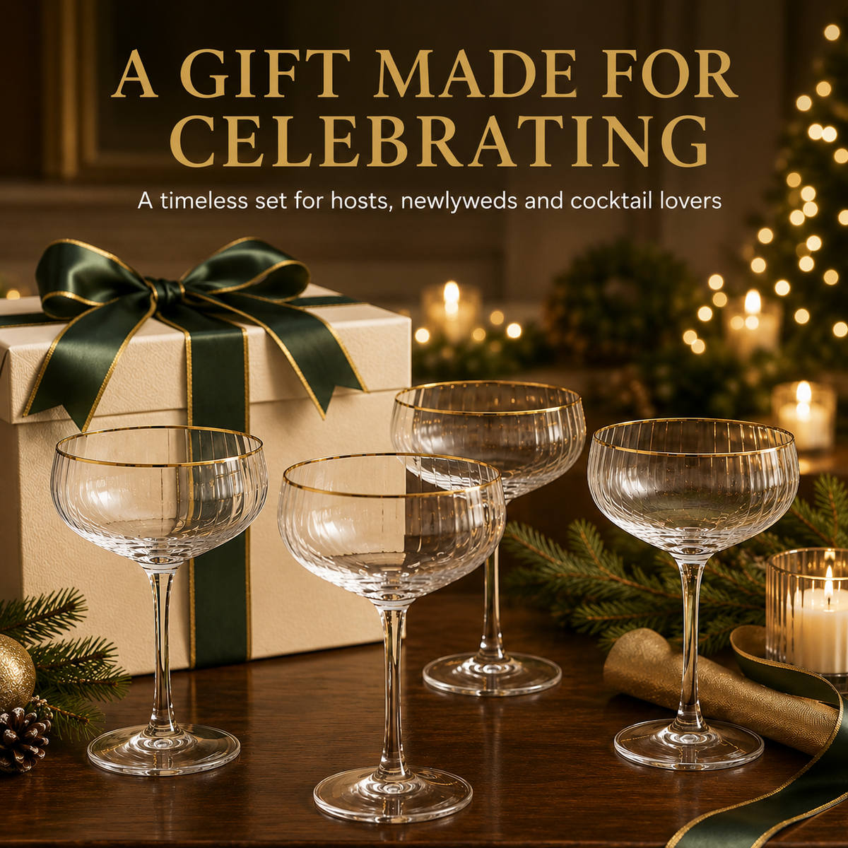 Gold-Rim Coupe Glasses – Set of 4