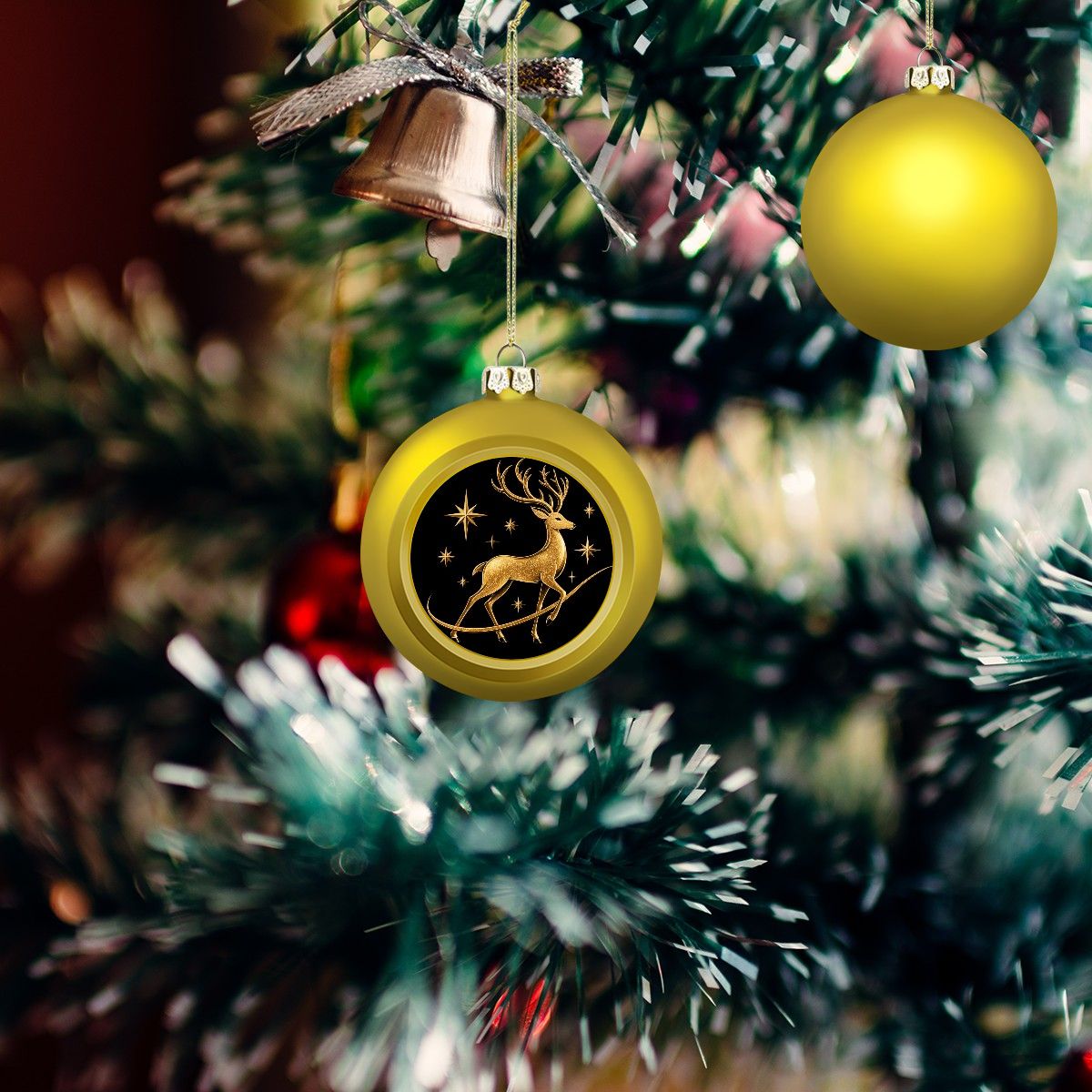 Pexlerian Christmas Ball Ornament – Gold Reindeer