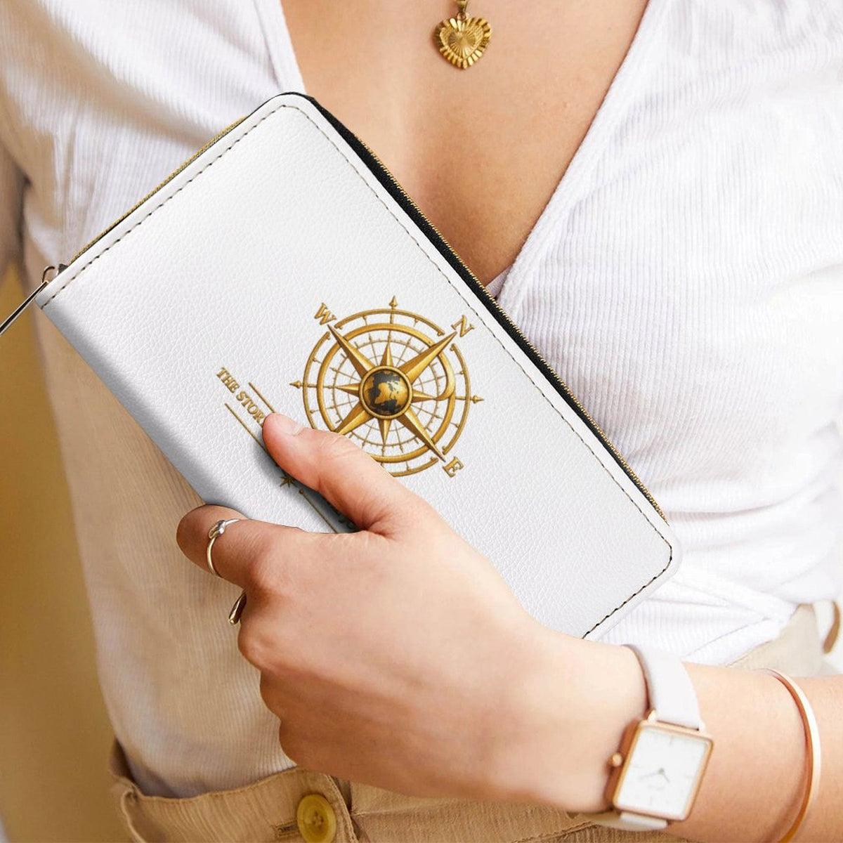 Pexlerian Gold Compass Women’s Wallet - White